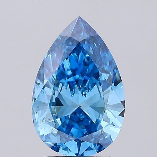 Lab-Grown Pear Diamond - 3.0 Carats, Fancy Vivid Blue Color, VS2 Clarity - Certified by IGI - Report Number: LG666408788