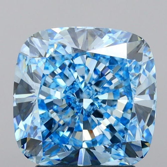 Lab-Grown Cushion Diamond - 3.51 Carats, Fancy Vivid Blue Color, VS2 Clarity - Certified by IGI - Report Number: LG637470700