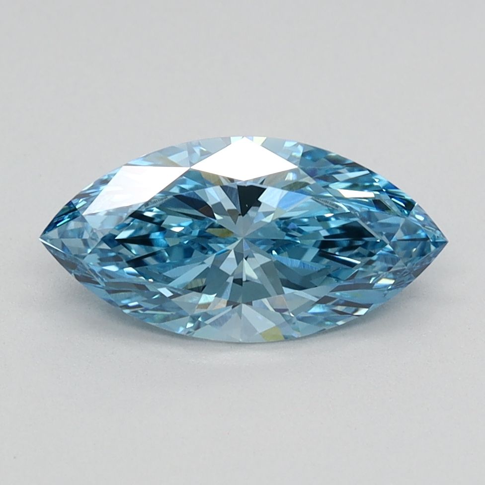 Lab-Grown Marquise Diamond - 0.93 Carats, Fancy Vivid Blue Color, VVS2 Clarity - Certified by IGI - Report Number: LG584358196