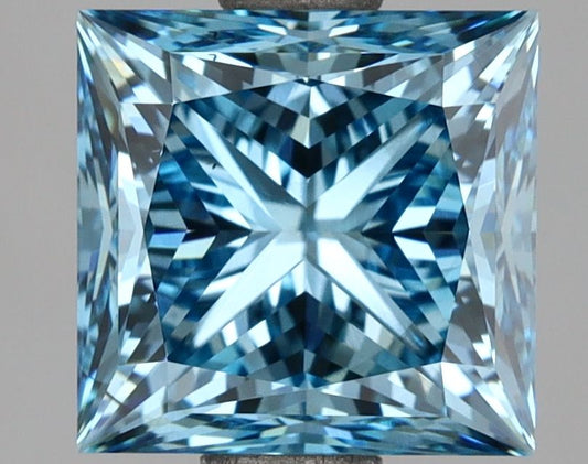 Lab-Grown Princess Diamond - 3.05 Carats, Fancy Vivid Blue Color, VS2 Clarity - Certified by IGI - Report Number: LG685535350