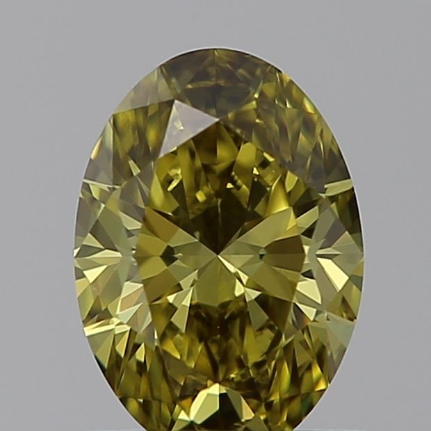 Lab-Grown Oval Diamond - 0.7 Carats, Fancy Intense Gray Yellow Color, VVS2 Clarity - Certified by IGI - Report Number: LG595381033