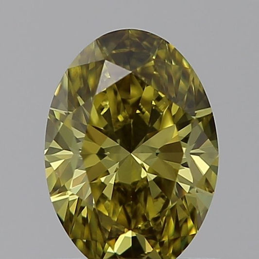 Lab-Grown Oval Diamond - 0.7 Carats, Fancy Intense Gray Yellow Color, VVS2 Clarity - Certified by IGI - Report Number: LG595381033