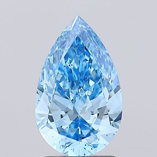 Lab-Grown Pear Diamond - 1.49 Carats, Fancy Vivid Blue Color, VS2 Clarity - Certified by IGI - Report Number: LG656484848
