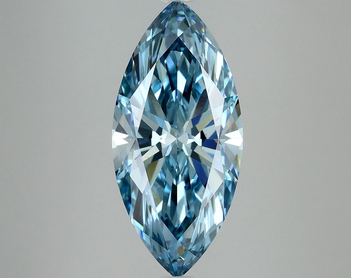 Lab-Grown Marquise Diamond - 3.87 Carats, Fancy Vivid Blue Color, VS2 Clarity - Certified by IGI - Report Number: LG635470078