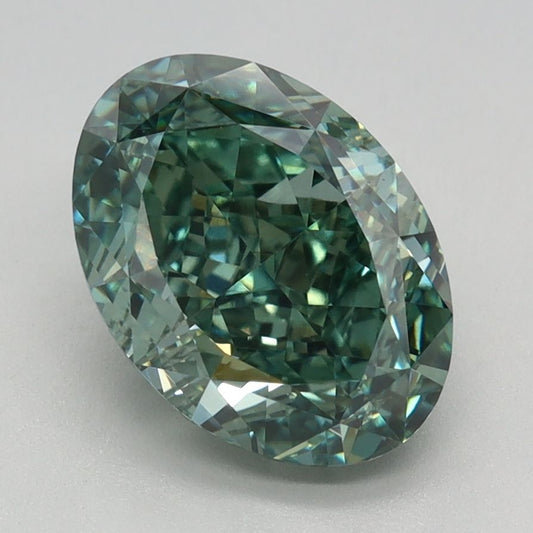 Lab-Grown Oval Diamond - 2.59 Carats, Fancy Vivid Green Color, VVS2 Clarity - Certified by IGI - Report Number: LG640475417