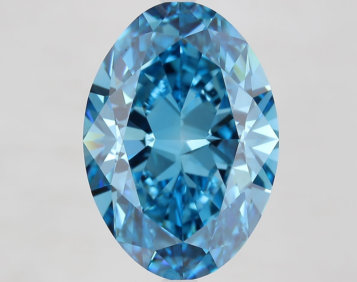 Lab-Grown Oval Diamond - 8.02 Carats, Fancy Vivid Blue Color, VVS2 Clarity - Certified by IGI - Report Number: LG681516452