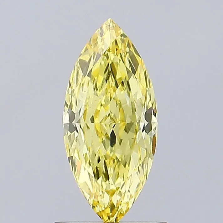 Diamant de laboratoire taille marquise de 1,02 ct (couleur jaune vif fantaisie, pureté VS2, certifié IGI)