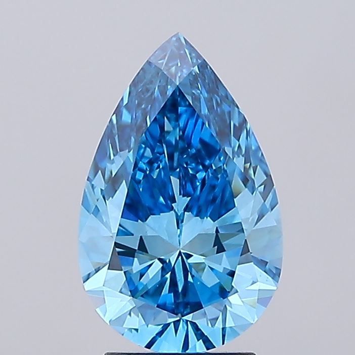 Lab-Grown Pear Diamond - 2.98 Carats, Fancy Vivid Blue Color, VS1 Clarity - Certified by IGI - Report Number: LG675557369