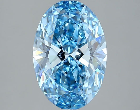Lab-Grown Oval Diamond - 2.08 Carats, Fancy Vivid Blue Color, VVS2 Clarity - Certified by IGI - Report Number: LG669461500