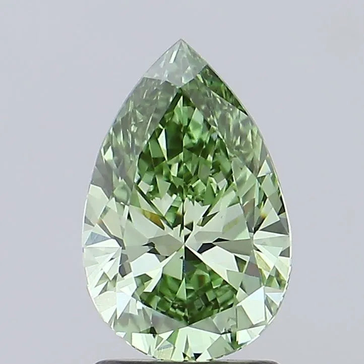 Diamant de laboratoire taille poire de 1,56 ct (couleur vert vif fantaisie, pureté VVS2, certifié IGI)