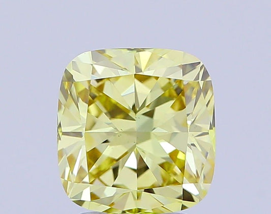 Lab-Grown Cushion Diamond - 2.5 Carats, Fancy Intense Yellow Color, VS1 Clarity - Certified by IGI - Report Number: LG663404209