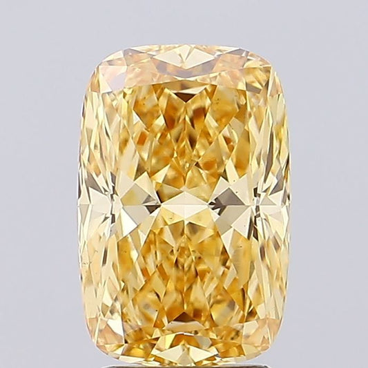 Lab-Grown Cushion Diamond - 2.55 Carats, Fancy Vivid Yellow Color, VS1 Clarity - Certified by IGI - Report Number: LG654485373
