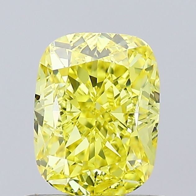 Lab-Grown Cushion Diamond - 1.02 Carats, Fancy Vivid Yellow Color, VVS2 Clarity - Certified by IGI - Report Number: LG649490647