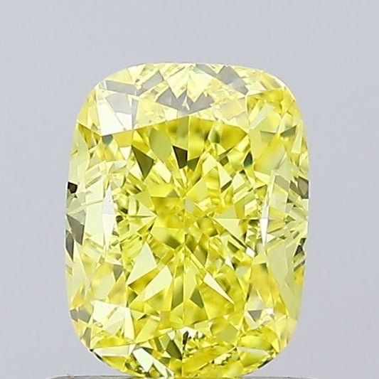 Lab-Grown Cushion Diamond - 1.02 Carats, Fancy Vivid Yellow Color, VVS2 Clarity - Certified by IGI - Report Number: LG649490647