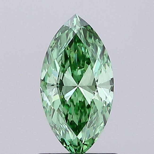 Lab-Grown Marquise Diamond - 0.89 Carats, Fancy Vivid Green Color, VS1 Clarity - Certified by IGI - Report Number: LG691506571