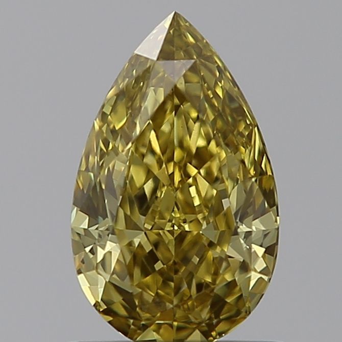 Lab-Grown Pear Diamond - 0.87 Carats, Fancy Intense Gray Yellow Color, VVS2 Clarity - Certified by IGI - Report Number: LG595381037
