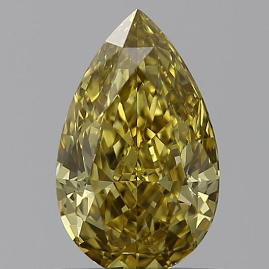 Lab-Grown Pear Diamond - 0.87 Carats, Fancy Intense Gray Yellow Color, VVS2 Clarity - Certified by IGI - Report Number: LG595381037