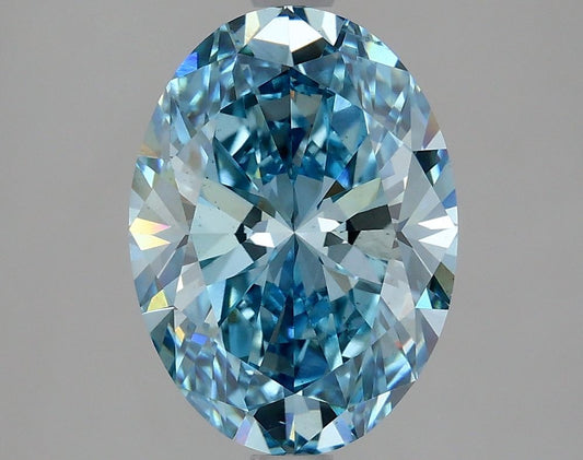 Lab-Grown Oval Diamond - 2.99 Carats, Fancy Vivid Blue Color, VS2 Clarity - Certified by IGI - Report Number: LG635470054