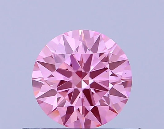 Lab-Grown Round Diamond - 0.5 Carats, Fancy Vivid Pink Color, VS2 Clarity - Certified by IGI - Report Number: LG666443578
