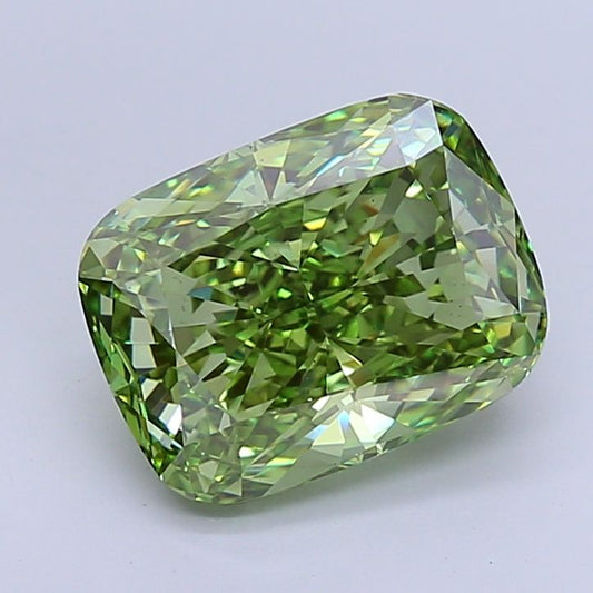Lab-Grown Cushion Diamond - 5.16 Carats, Fancy Vivid Green Color, VS1 Clarity - Certified by IGI - Report Number: LG659401114