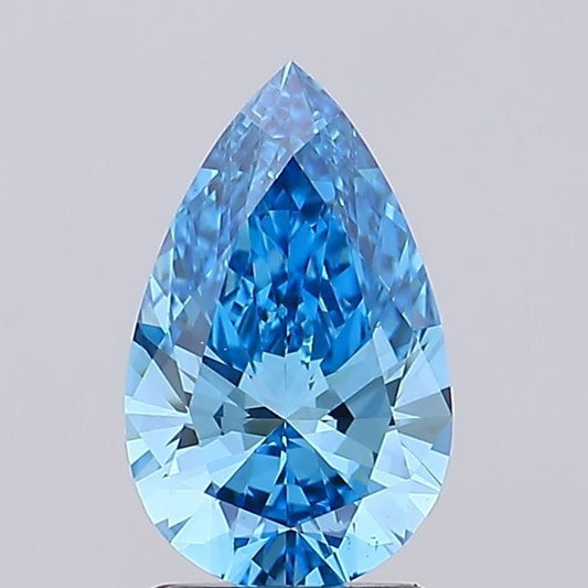 Lab-Grown Pear Diamond - 1.5 Carats, Fancy Vivid Blue Color, VS1 Clarity - Certified by IGI - Report Number: LG677559313