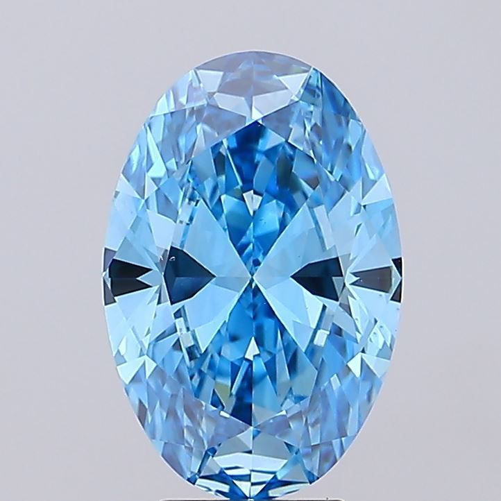 Lab-Grown Oval Diamond - 5.04 Carats, Fancy Vivid Blue Color, VS1 Clarity - Certified by IGI - Report Number: LG680523619