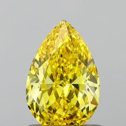 Lab-Grown Pear Diamond - 1.0 Carats, Fancy Vivid Yellow Color, VVS2 Clarity - Certified by IGI - Report Number: LG654419362