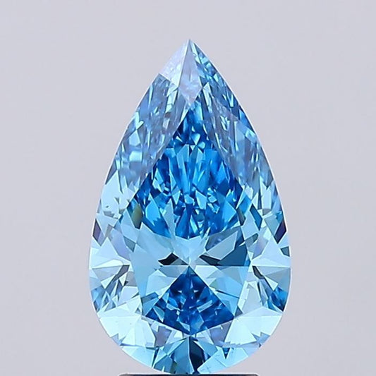 Lab-Grown Pear Diamond - 3.01 Carats, Fancy Vivid Blue Color, VS1 Clarity - Certified by IGI - Report Number: LG685588693