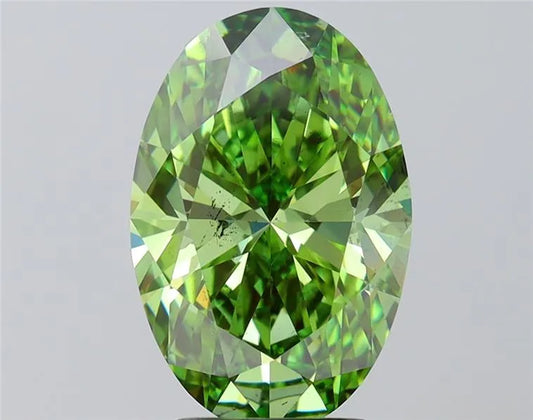 4,00 ct ovaler, im Labor gezüchteter Diamant (Farbe: Fancy Vivid Green, Reinheit: SI1, IGI-zertifiziert)
