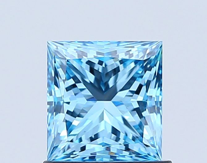 Lab-Grown Princess Diamond - 1.02 Carats, Fancy Vivid Blue Color, VS1 Clarity - Certified by IGI - Report Number: LG670433381