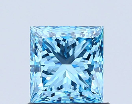Lab-Grown Princess Diamond - 1.02 Carats, Fancy Vivid Blue Color, VS1 Clarity - Certified by IGI - Report Number: LG670433381