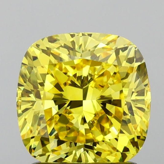 Lab-Grown Cushion Diamond - 2.02 Carats, Fancy Vivid Yellow Color, VVS2 Clarity - Certified by IGI - Report Number: LG654419361