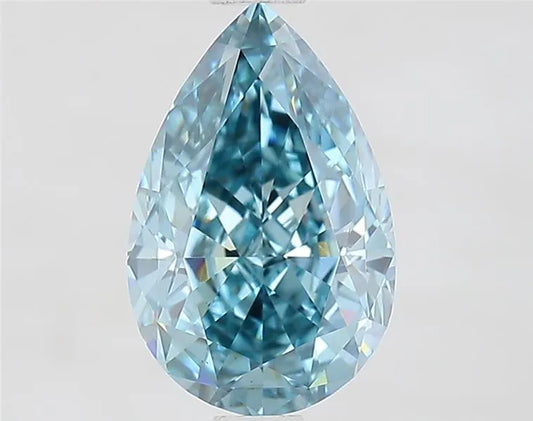 1,55 ct birnenförmiger, im Labor gezüchteter Diamant (Farbe: Fancy Vivid Greenish Blue, Reinheit: VS1, IGI-zertifiziert)