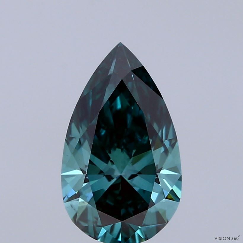 Lab-Grown Pear Diamond - 1.56 Carats, Fancy Deep Green Color, VS2 Clarity - Certified by IGI - Report Number: LG683539600