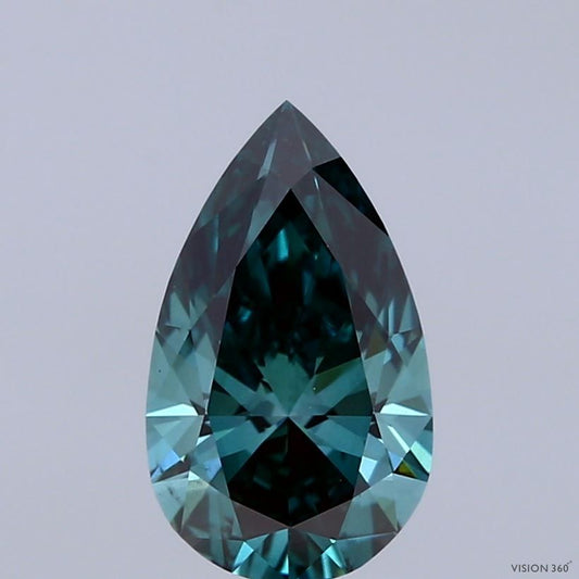 Lab-Grown Pear Diamond - 1.56 Carats, Fancy Deep Green Color, VS2 Clarity - Certified by IGI - Report Number: LG683539600