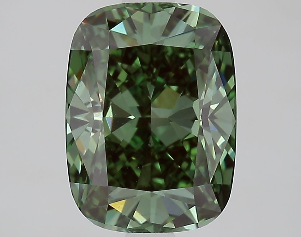 Lab-Grown Cushion Diamond - 2.5 Carats, Fancy Vivid Green Color, VVS2 Clarity - Certified by IGI - Report Number: LG667457114