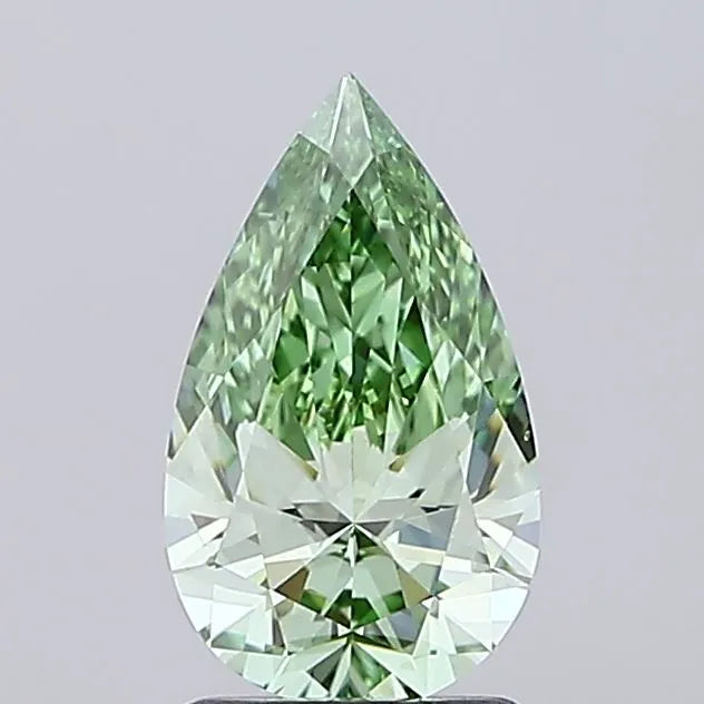 Diamant de laboratoire taille poire de 1,52 ct (couleur vert vif fantaisie, pureté VVS2, certifié IGI)