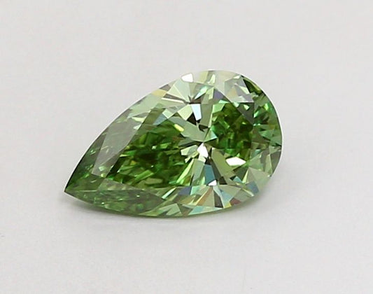 Lab-Grown Pear Diamond - 0.58 Carats, Fancy Vivid Green Color, VS1 Clarity - Certified by IGI - Report Number: LG693538908