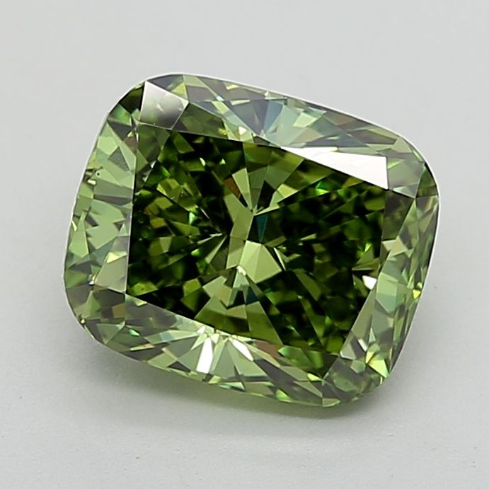 Lab-Grown Cushion Diamond - 2.5 Carats, Fancy Vivid Green Color, VS1 Clarity - Certified by IGI - Report Number: LG660445406