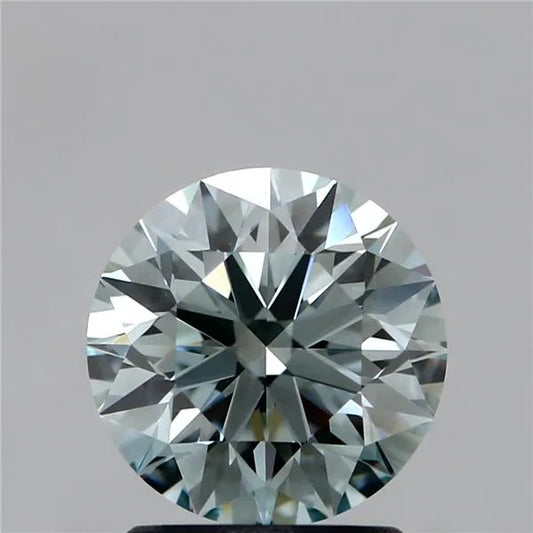 Diamant rond de 1,51 ct (couleur bleu vert clair fantaisie, pureté VVS2, taille EX, certifié IGI)