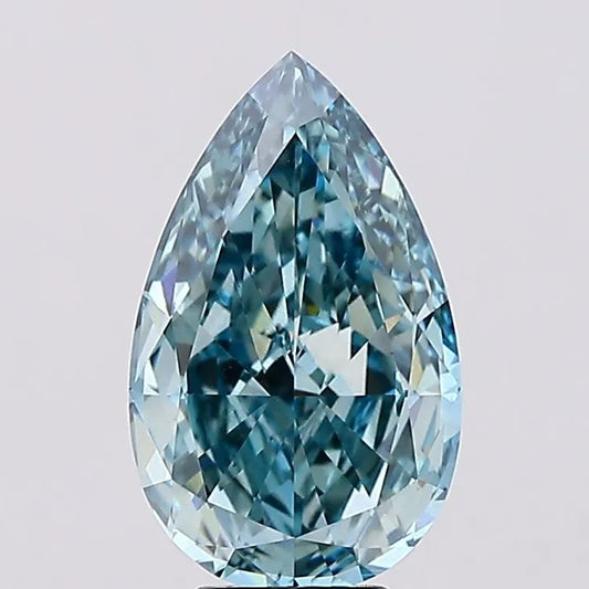 5,99 ct birnenförmiger, im Labor gezüchteter Diamant (Farbe: Fancy Vivid Greenish Blue, Reinheit: VS1, IGI-zertifiziert)