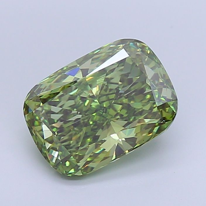 Lab-Grown Cushion Diamond - 4.62 Carats, Fancy Vivid Green Color, VS1 Clarity - Certified by IGI - Report Number: LG657461541