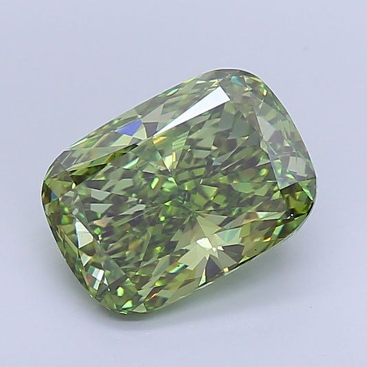 Lab-Grown Cushion Diamond - 4.62 Carats, Fancy Vivid Green Color, VS1 Clarity - Certified by IGI - Report Number: LG657461541