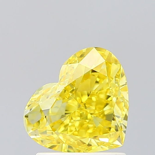 Lab-Grown Heart Diamond - 1.5 Carats, Fancy Vivid Yellow Color, VVS2 Clarity - Certified by IGI - Report Number: 627449175