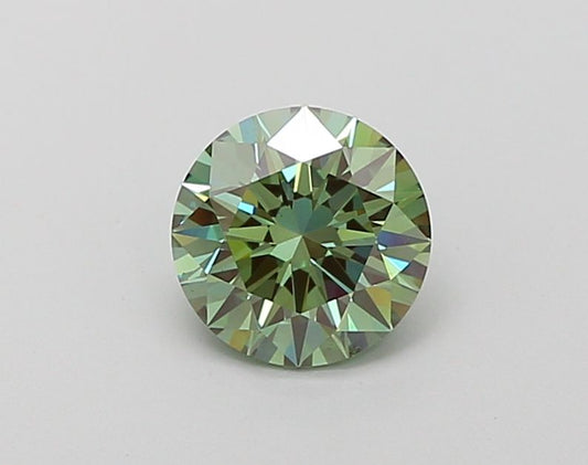 Lab-Grown Round Diamond - 1.08 Carats, Fancy Vivid Green Color, VS1 Clarity - Certified by IGI - Report Number: LG667441955