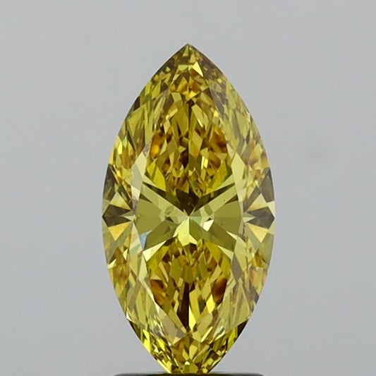 Lab-Grown Marquise Diamond - 1.75 Carats, Fancy Vivid Yellow Color, VS1 Clarity - Certified by IGI - Report Number: LG643433630