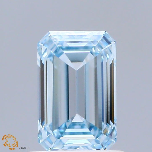 Lab-Grown Emerald Diamond - 0.91 Carats, Fancy Blue Color, VVS2 Clarity - Certified by IGI - Report Number: LG674506210