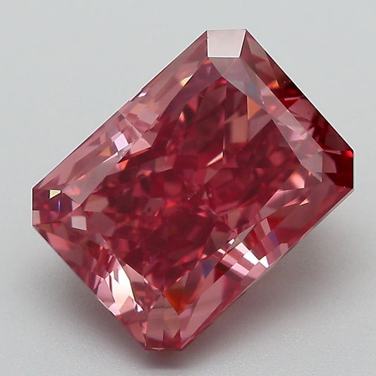 Lab-Grown Radiant Diamond - 4.82 Carats, Fancy Vivid Brownish Pink Color, VS1 Clarity - Certified by IGI - Report Number: LG620435415