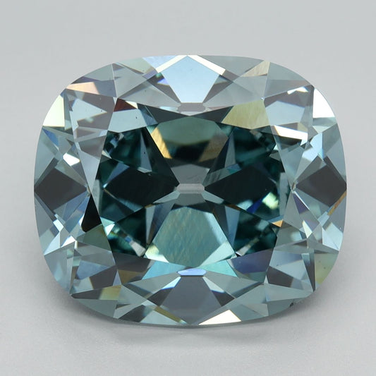 Lab-Grown Cushion Diamond - 7.16 Carats, Fancy Vivid Blueish Green Color, VS1 Clarity - Certified by IGI - Report Number: LG547270582