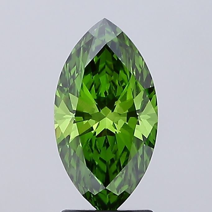 Lab-Grown Marquise Diamond - 2.07 Carats, Fancy Vivid Green Color, VS1 Clarity - Certified by IGI - Report Number: LG680587718